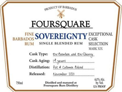 Foursquare Sovereignty Exceptional Cask Selection Mark XIX 14yo 62% 750ml