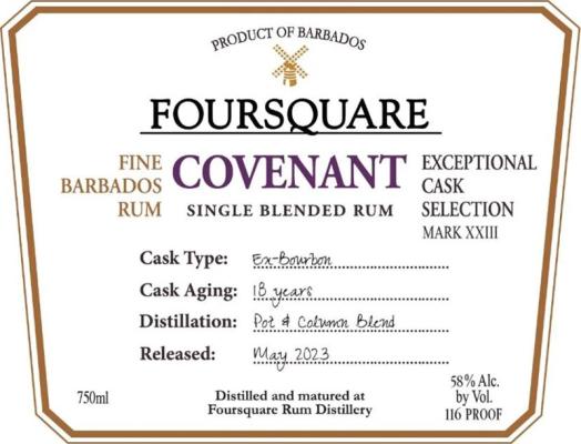 Foursquare Covenant Exceptional Cask Selection Mark XXIII 18yo 58% 750ml