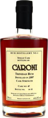 Vinmonopolet 1997 Trinidad Cask Strength Cask No. 45 64.2% 700ml