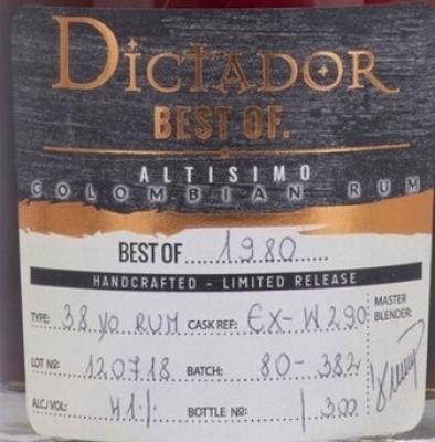 Dictador Best of 1980 Altisimo Colombian 38yo 41% 700ml