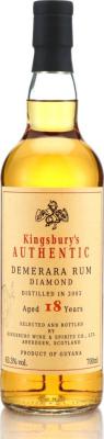 Kingsbury's Authentic 2003 Demerara Diamond Guyana Selected and Bottled by Kingsbury Wine & Spirits 18yo 63.3% 700ml