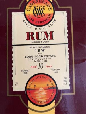 Cadenhead's 1986 Long Pond IRW Jamaica Cask Strenght 10yo 73.6% 700ml