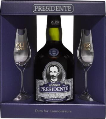 Presidente Oliver & Oliver Dominican Republic Gran Aejo Solero Gift Pack 2x Glass 40% 700ml