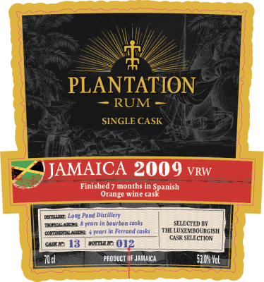 Plantation 2009 Long Pond Jamaica VRW Spanish Orange Wine Cask Finish Selected by The Luxembourgish Cask Selection 12yo 53% 700ml