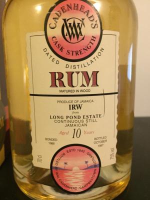 Cadenhead's 1986 Long Pond IRW Jamaica Cask Strenght 10yo 75% 700ml