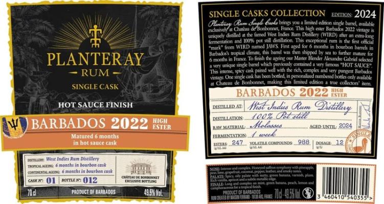 Planteray 2022 WIRD Barbados Hot Sauce Finish Chateau De Bonbonnet Exclusive Bottling 49.5% 700ml