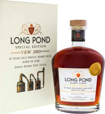 Long Pond 2003 Rare Cask VRW John Dore Pot Still 18yo 60% 700ml
