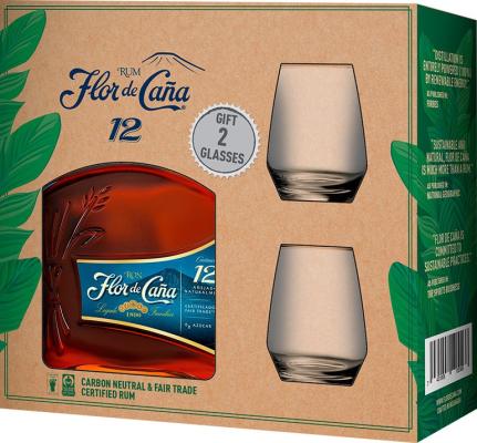 Flor de Cana Centenario Fair Trade Giftbox with Glasses 12yo 40% 700ml