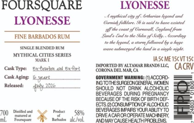 Foursquare Lyonesse Mythical Cities Series 16yo 58% 700ml