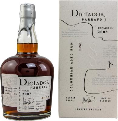 Dictador 2008 Parrafo I Fino 14yo 46% 700ml