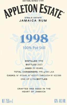 Appleton Estate 1998 Jamaica Hearts Collection Pot Still 25yo 63% 750ml