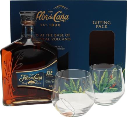 Flor De Cana Nicaragua Centenario Giftbox With Glasses 12yo 40% 700ml