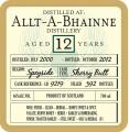 Allt-A-Bhainne 2000 DoD Sherry Butt LD 9219 46% 700ml