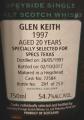 Glen Keith 1997 SV Cask Strength Collection Hogshead 72584 Specs Texas 54.7% 750ml