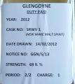 Glengoyne 2012 Duty Paid Sample SRWV 1 69.9% 200ml