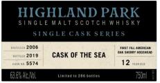 Highland Park 2006 Single Cask Series 1st fill american oak sherry hogshead 5574 Cask of the sea 63.6% 750ml