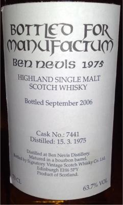 Ben Nevis 1975 SV Bottled for Manufactum Bourbon Barrel 7441 Manufactum 31yo 63.7% 700ml