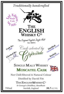 The English Whisky 2007 Moscatel Cask #788 Clydesdale 58.7% 700ml