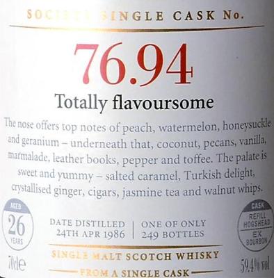 Mortlach 1986 SMWS 76.94 Totally flavoursome 26yo Refill Ex-Bourbon Hogshead 59.4% 700ml