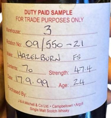 Hazelburn 1999 Duty Paid Sample Not For Retail Sale Fresh Sherry Hogshead 47.4% 700ml