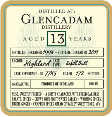 Glencadam 1998 DoD Refill Butt LD 7785 46% 700ml