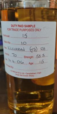 Kilkerran 2006 Duty Paid Sample For Trade Purposes Only Refill Bourbon Triple Distilled 58.3% 700ml