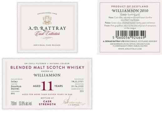 Williamson 2011 DR Cask Collection Bourbon Barrel 53.8% 700ml