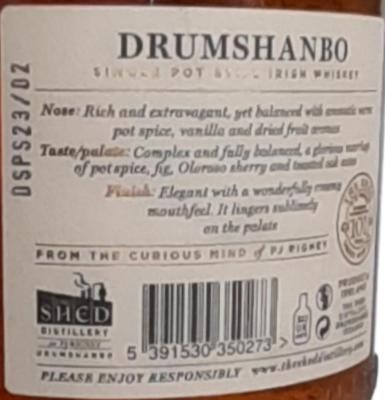Drumshanbo Single Pot Still Irish Whisky Small Batch Oloroso Sherry & Kentucky Bourbon 43% 700ml