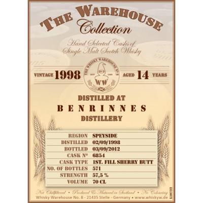 Benrinnes 1998 WW8 1st Fill Sherry Butt #6854 57.5% 700ml