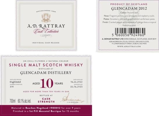Glencadam 2012 DR Cask Collection Bourbon + 1st Fill Moscatel Barrique finish 60.1% 700ml