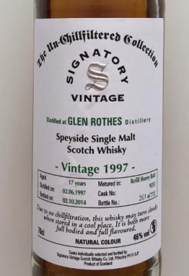Glenrothes 1997 SV The Un-Chillfiltered Collection Refill Sherry Butt 9253 46% 700ml