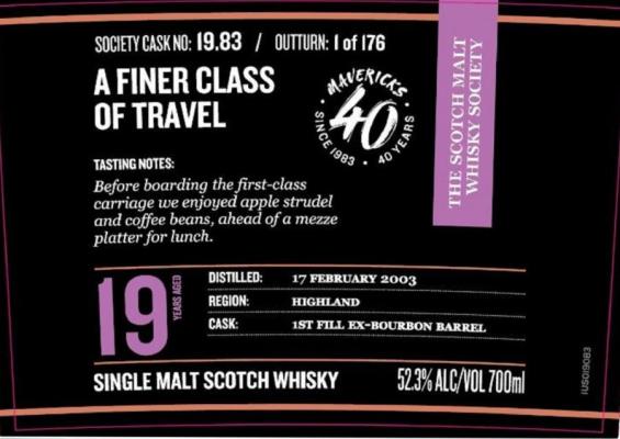 Glen Garioch 2003 SMWS 19.83 A finer class of travel 1st fill ex-bourbon barrel 52.3% 700ml