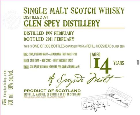 Glen Spey 1997 DL Old Malt Cask Refill Hogshead DL 6955 50% 700ml