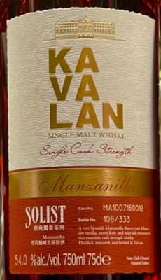 Kavalan Solist Manzanilla Manzanilla 54% 750ml