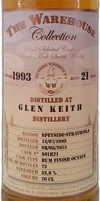 Glen Keith 1993 WW8 The Warehouse Collection Rum Finish Octave 501R21 52.9% 700ml