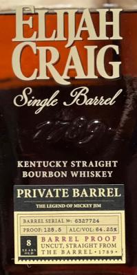 Elijah Craig 8yo Private Barrel American White Oak Ninety9Bottles 64.25% 750ml