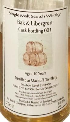 Macduff 2006 WhBl Bourbon Barrel #8102400 Bak & Libergren Exclusive 56% 700ml