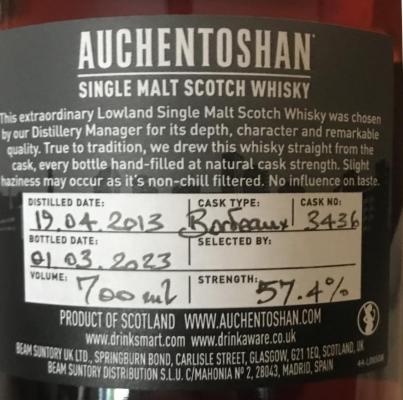 Auchentoshan 2013 Handfilled Distillery Cask Bordeaux Distillery Handfilled 57.4% 700ml