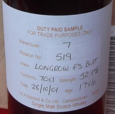 Longrow 2001 Fresh Sherry Butt Rotation 519 52.1% 700ml