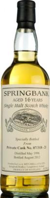 Springbank 1996 Private Bottling 07/318-21 53.5% 700ml