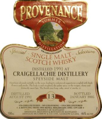 Craigellachie 1991 McG McGibbon's Provenance Two Refill Hogsheads DMG 1599 + 1600 46% 700ml