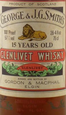 Glenlivet 15yo GM George & J.G. Smith's De Luxe Quality 57% 750ml