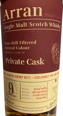 Arran 2014 Private Cask 1st Fill Ex-Sherry Hogshead Charles Hofer Switzerland 59.8% 700ml