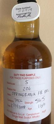 Springbank 2008 Duty Paid Sample For Trade Purposes Only Fresh Bourbon Barrel Rotation 206 56.5% 700ml