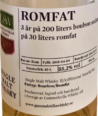 Gammelstilla 2015 Private Cask Romfat Bourbon Rum Private 55.2% 500ml