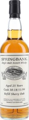 Springbank 1994 Private Cask Bottling Refill Sherry Oak 30-18/11/94 46.6% 700ml
