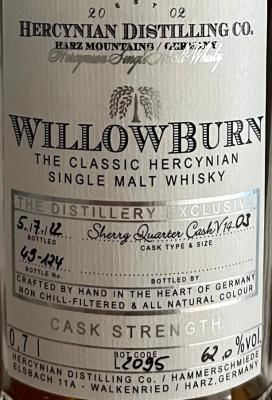 WillowBurn 2014 Sherry Quarter Cask 62% 700ml