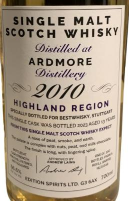 Ardmore 2010 ED The 1st Editions Refill Barrel Bestwhisky Stuttgart 56.6% 700ml