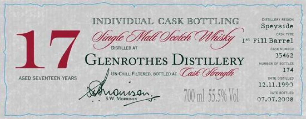 Glenrothes 1990 DR Individual Cask Bottling 1st fill Barrel 35462 55.5% 700ml