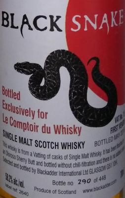 Black Snake 1st Venom Bourbon Casks + Oloroso Sherry Butt Finish VAT No. 15 Le Comptoir du Whisky Exclusive 58.2% 700ml
